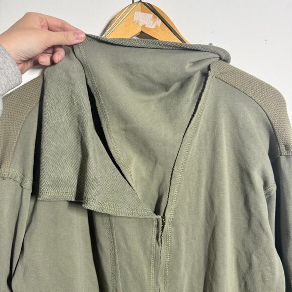 Heyson Jacket Women L Olive Green Patchwork Relaxed Asymmetrical Zip Lagenlook - Picture 6 of 8